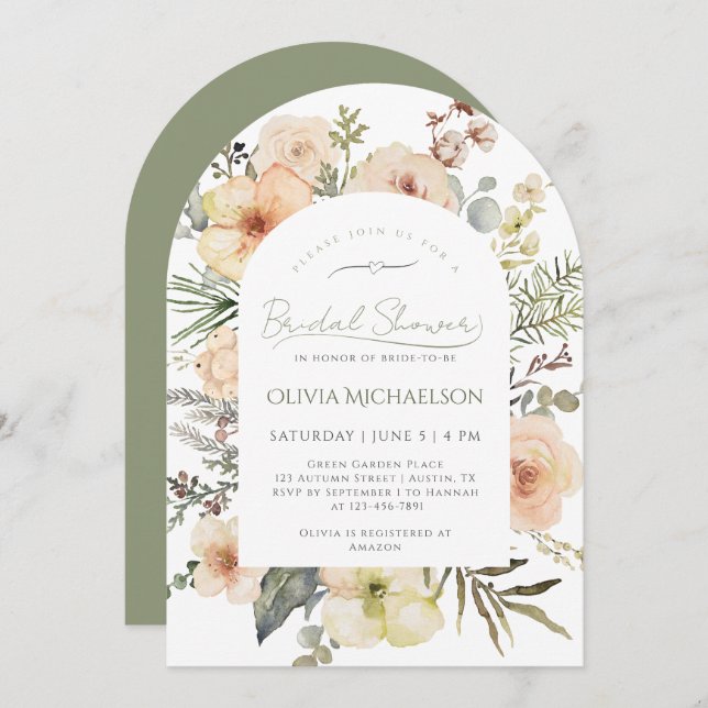 Invitación Sage Green Christmas Winter Floral Bridal Shower (Anverso / Reverso)