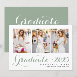 Invitación Sage Green Class of 2024 Collage de fotos Graduati