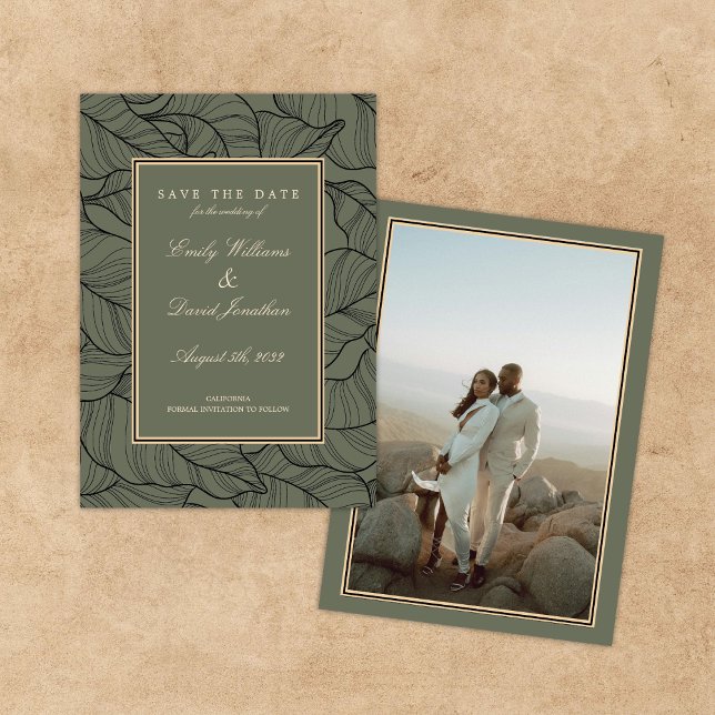 Invitación Sage Green Classic Elegant Floral Line Art Photo (Subido por el creador)