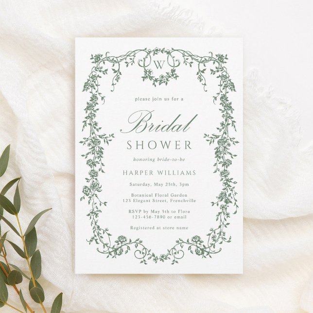 Invitación Sage Green Classic Floral Floral Bridal Shower (Subido por el creador)
