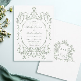 Invitación Sage Green Classic Floral Frame Wedding