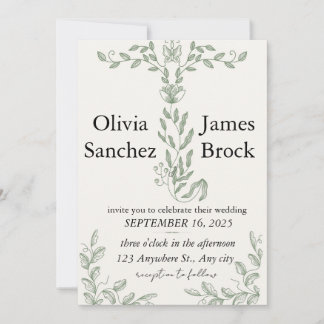 Invitación Sage Green Classic Floral Wedding Invitation
