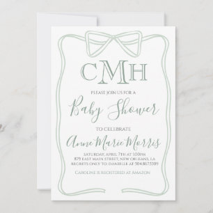 Invitación Sage Green Coquette Bow Baby Shower HACE CUALQUIER