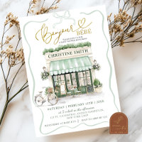 Sage Green Coquette Bow Parisian Cafe Baby Shower