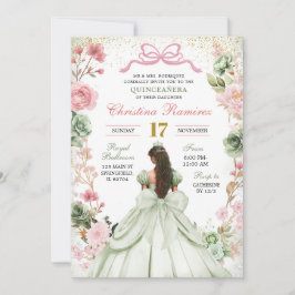 Invitación Sage Green Coquette Bow Princesa Quinceanera