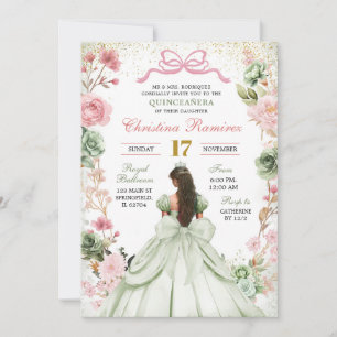 Invitación Sage Green Coquette Bow Princesa Quinceanera