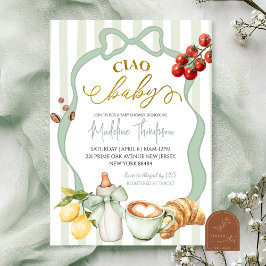 Invitación Sage Green Coquette Stripes Italy Ciao Baby Shower