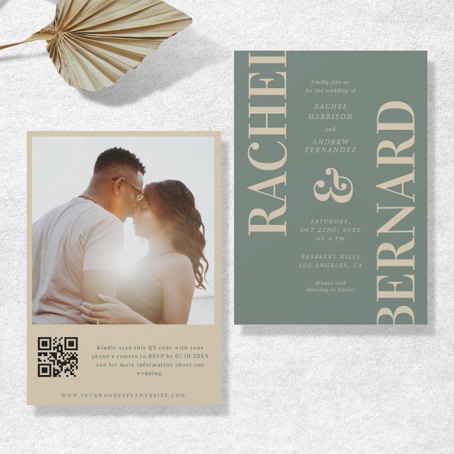 Invitación Sage Green & Cream Bold Typography Boda de código  (Subido por el creador)