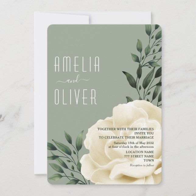Invitación Sage Green Cream Floral Boda (Anverso)