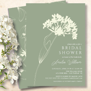 Invitación Sage Green & Cream Moderno Floral Bridal Shower