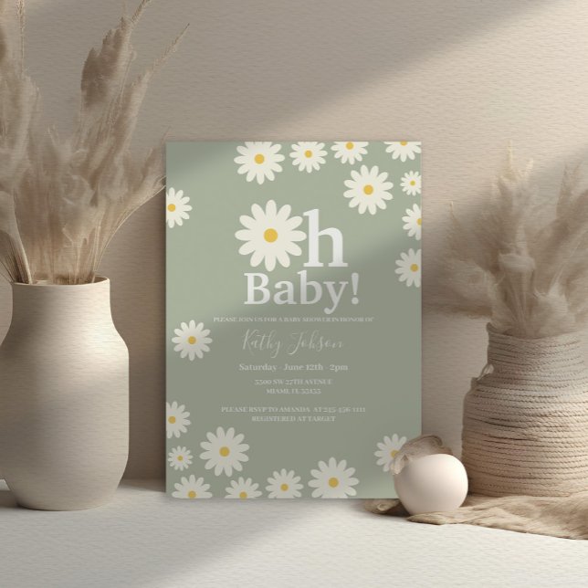 Invitación Sage Green Daisy Floral Bohemian Chica Baby Shower (Subido por el creador)