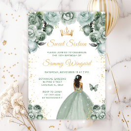 Invitación Sage Green Dark Skin Princess Dulce