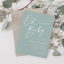 Sage Green de guión moderno Oh Baby Shower