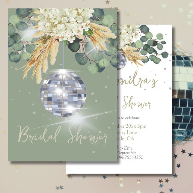 Invitación Sage Green Disco Ball Floral Bridal Shower (Subido por el creador)