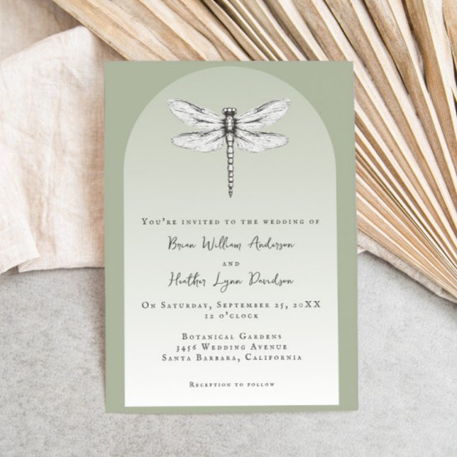 Invitación Sage Green Dragonfly Boda (Sage Green Dragonfly Wedding Invitation)