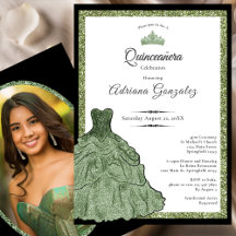 Sage Green Dress & Tiara Custom Photo Quinceanera