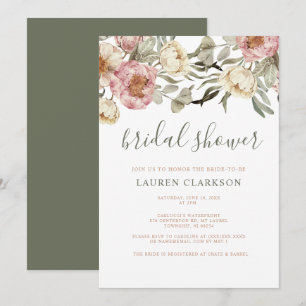 Invitación Sage Green Dusty Pink Floral Bridal Shower