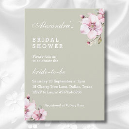 Invitación Sage Green Dusty Rosa Rosa Roses Floral Brillante 