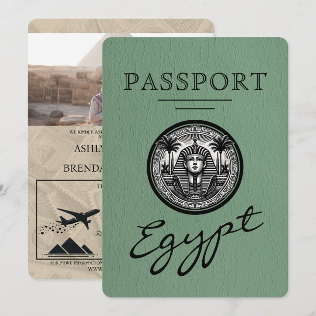 Invitación Sage Green Egypt Passport Wedding Invitation (Anverso / Reverso)