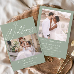 Invitación Sage Green El Boda de dos fotos Minimalistas