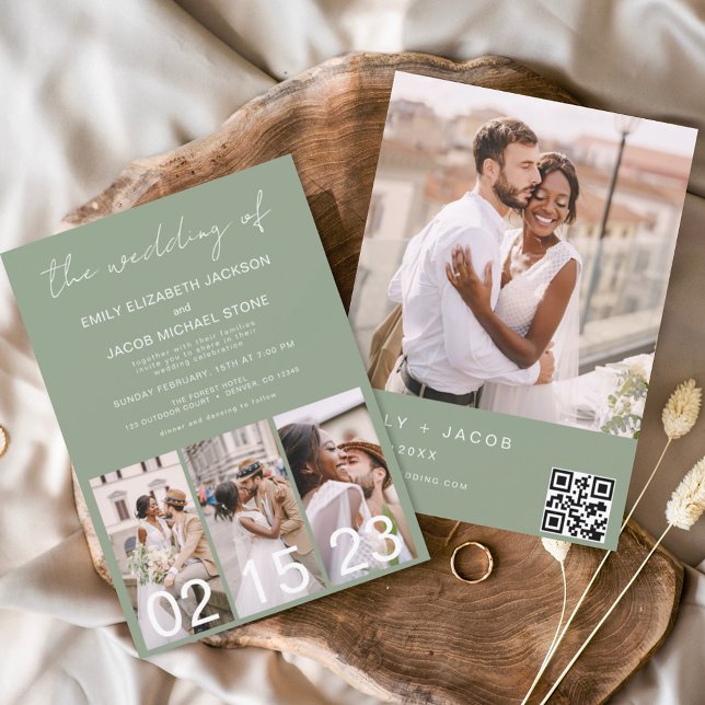 Invitación Sage Green El Boda del código QR de caligrafía (Subido por el creador)