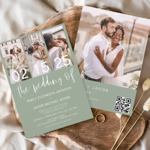 Invitación Sage Green El Boda del código QR de la foto Minima