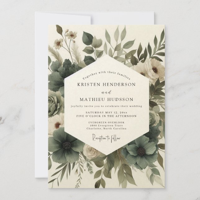 Invitación Sage Green Elegant Anemone Wedding (Anverso)