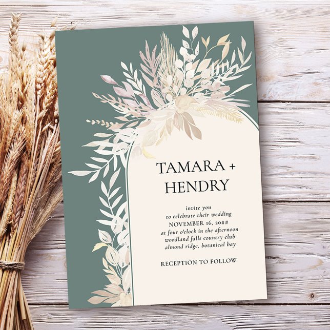 Invitación Sage Green Elegant Botanic Arch Boda (Framed arch wedding invitation in Sage Green, from my Foliage Duet collection)