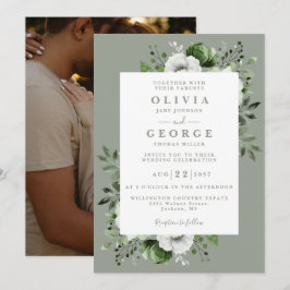 Invitación Sage Green Elegant Botanic Photo Boda