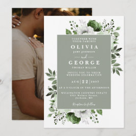 Invitación Sage Green Elegant Botanic Photo Boda