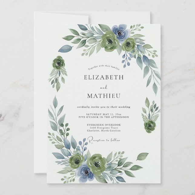 Invitación Sage Green Elegant Botanical Wedding (Anverso)