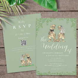 Invitación Sage Green Elegant Dinosaur Wedding QR Code