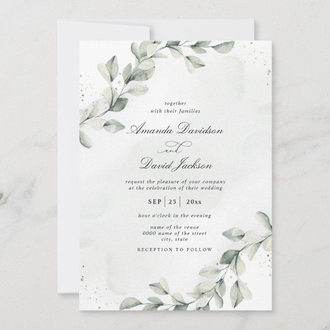 Invitación Sage Green Elegant Eucalyptus Boda Botánico (Anverso)
