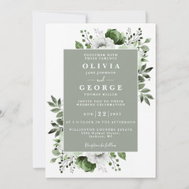 Invitación Sage Green Elegant Floral All In One Boda