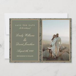 Invitación Sage Green Elegant Floral Line Art Photo