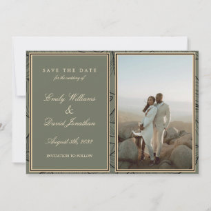 Invitación Sage Green Elegant Floral Line Art Photo