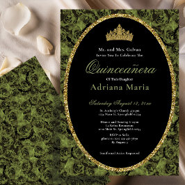 Invitación Sage Green Elegant Gold Floral Quinceanera