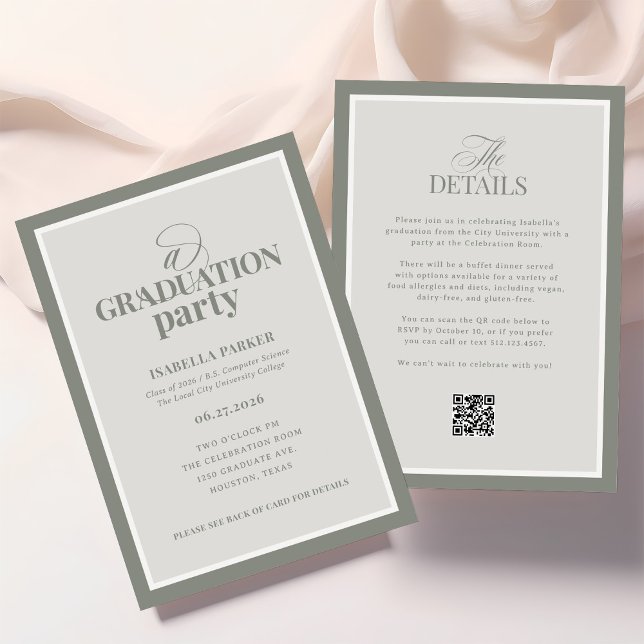 Invitación Sage Green Elegant Graduation Party | RSVP QR Code (Subido por el creador)