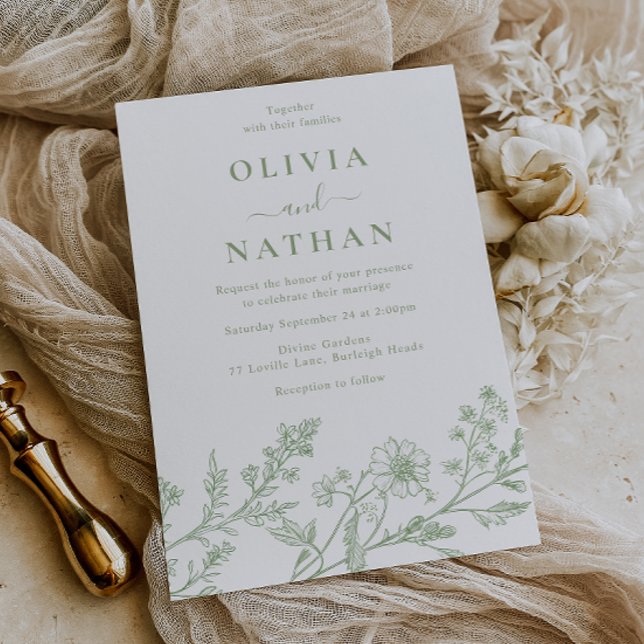 Invitación Sage Green Elegant Line Art Wedding (Subido por el creador)