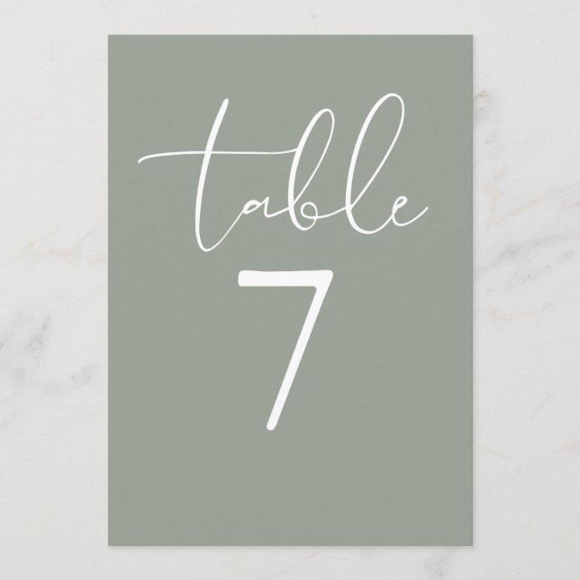 Invitación Sage Green Elegant Modern Script Table Number (Anverso)