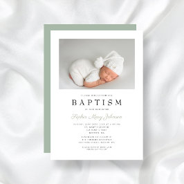 Invitación Sage Green Elegant Photo Boy Baptism