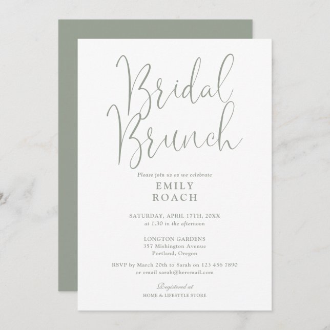 Invitación Sage Green Elegant Script Bridal Bunch Shower (Anverso / Reverso)