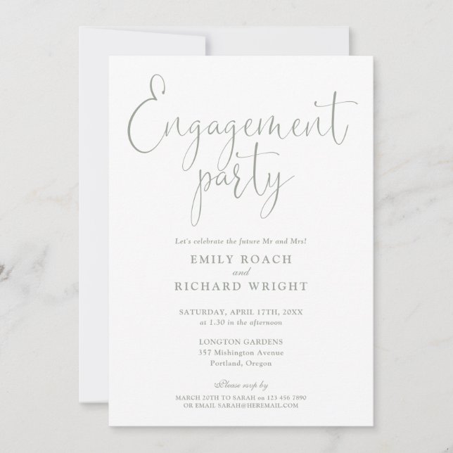 Invitación Sage Green Elegant Script Engagement Party (Anverso)