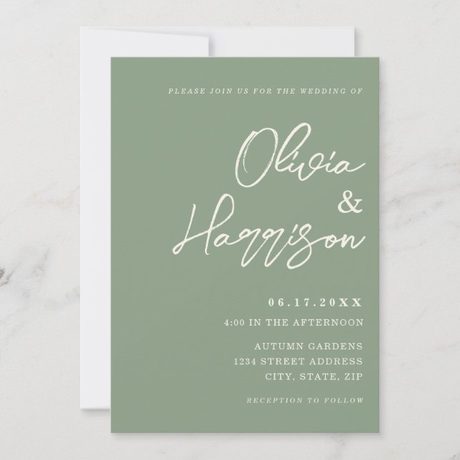 Invitación Sage Green Elegant Script Todo En Un Boda (Anverso)