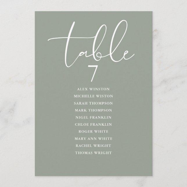 Invitación Sage Green Elegant Seating Plan Table Number (Anverso)