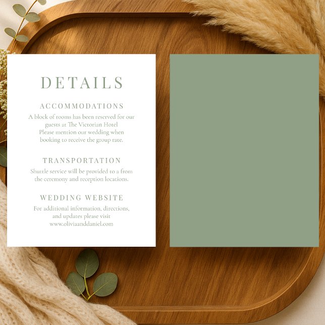 Invitación Sage Green Elegant Wedding Details (Subido por el creador)