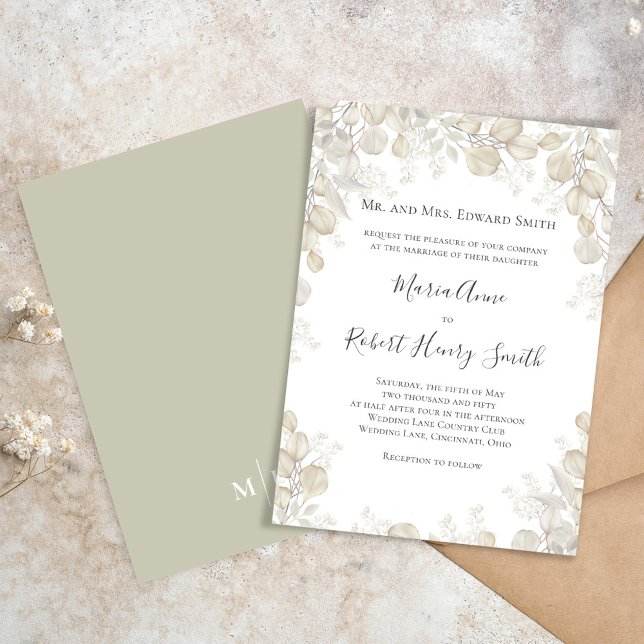 Invitación Sage Green Elegant Wedding Formal (Simple and elegant sage green and cream foliage wedding invitation.)