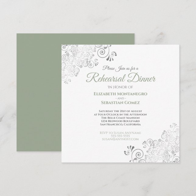 Invitación Sage Green Elegant Wedding Test Dinner (Anverso / Reverso)
