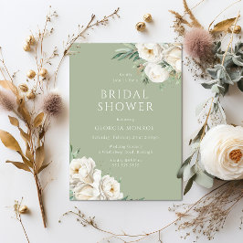 Invitación Sage Green Elegant White Floral Bridal Shower
