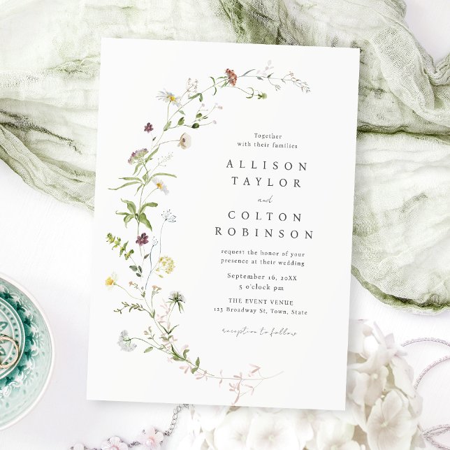 Invitación Sage Green Elegant Wildflower Rustic Boho Boda (Elegant Wildflower Rustic Boho Wedding Invitation)